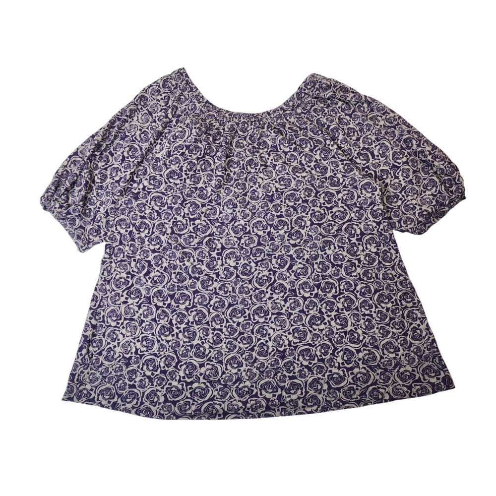 Elle Floral Short Sleeve Top L Purple Femme Romantic Cottagecore Boho Pastel - Picture 5 of 10